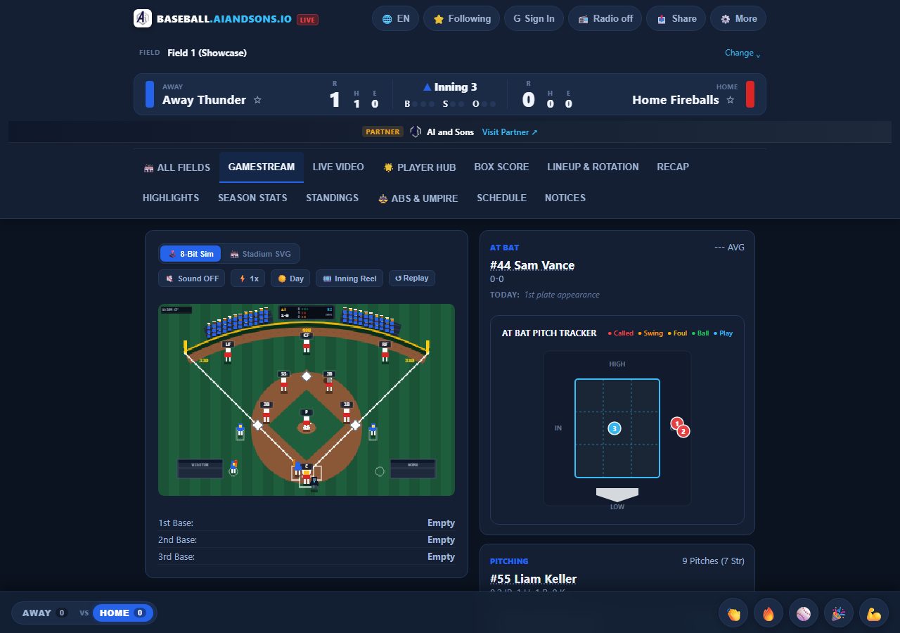 baseball.aiandsons.io: Live Youth Baseball Broadcasting